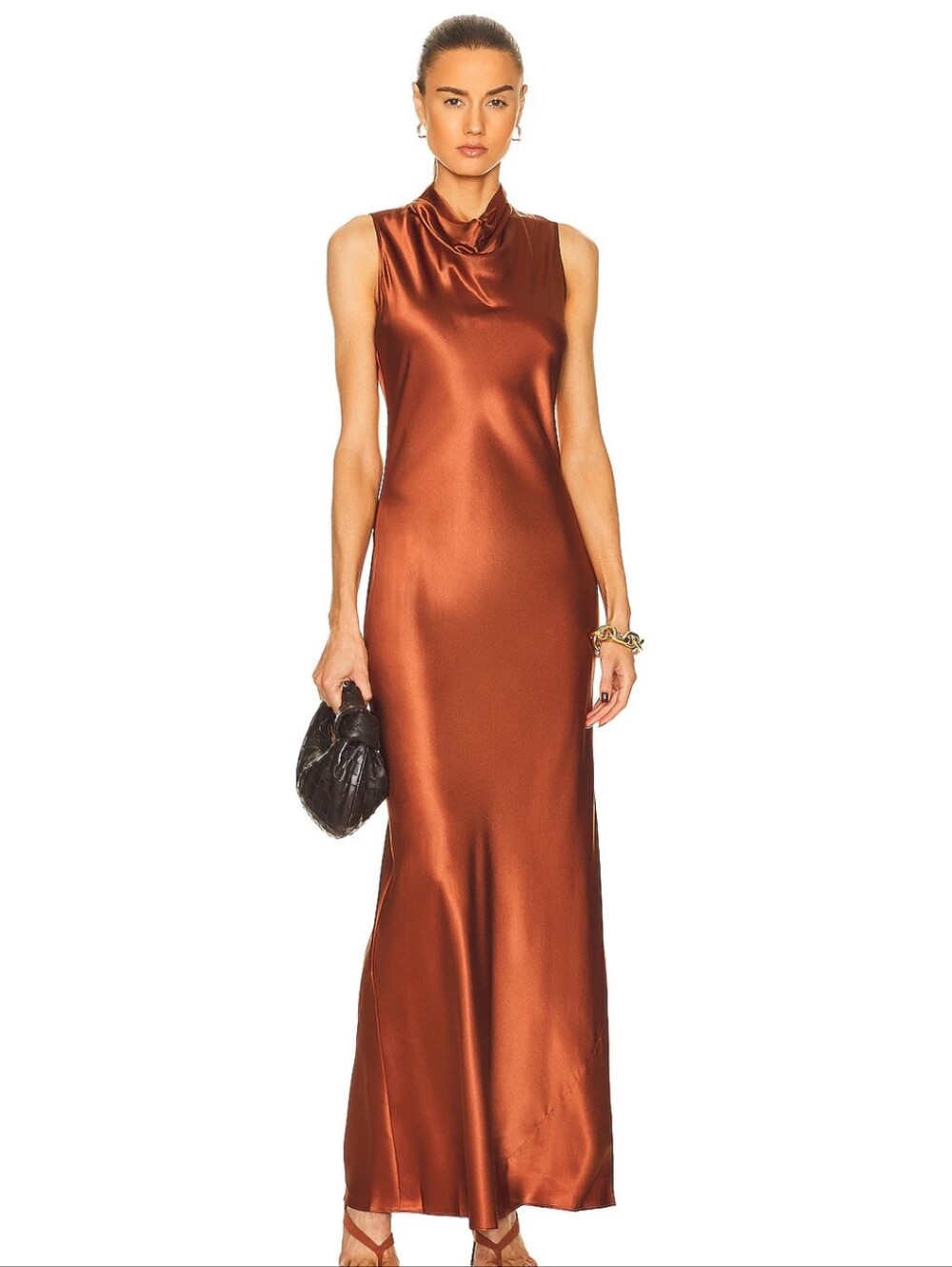 Veronica Beard Kura Copper Satin Sleeveless Maxi Dress